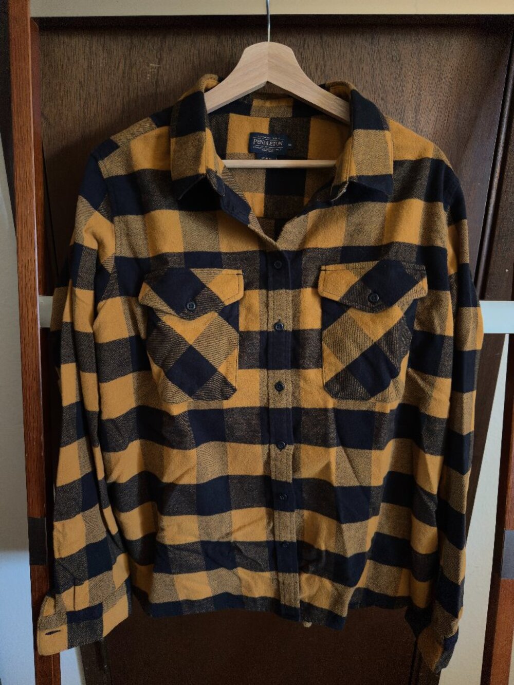 Pendleton Long Sleeve Mustard Plaid Flannel Button-up